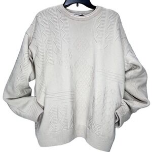 Vintage SERIOUS Golf Waterproof Lined Mens Cream‎ Textured Wool Blend Sweater L